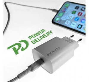4smarts hálózati gyorstöltő adapter 20W, Type-C QC 3.0, 1.5m Lightning kábel, fehér (4S465575 + 4S465591)